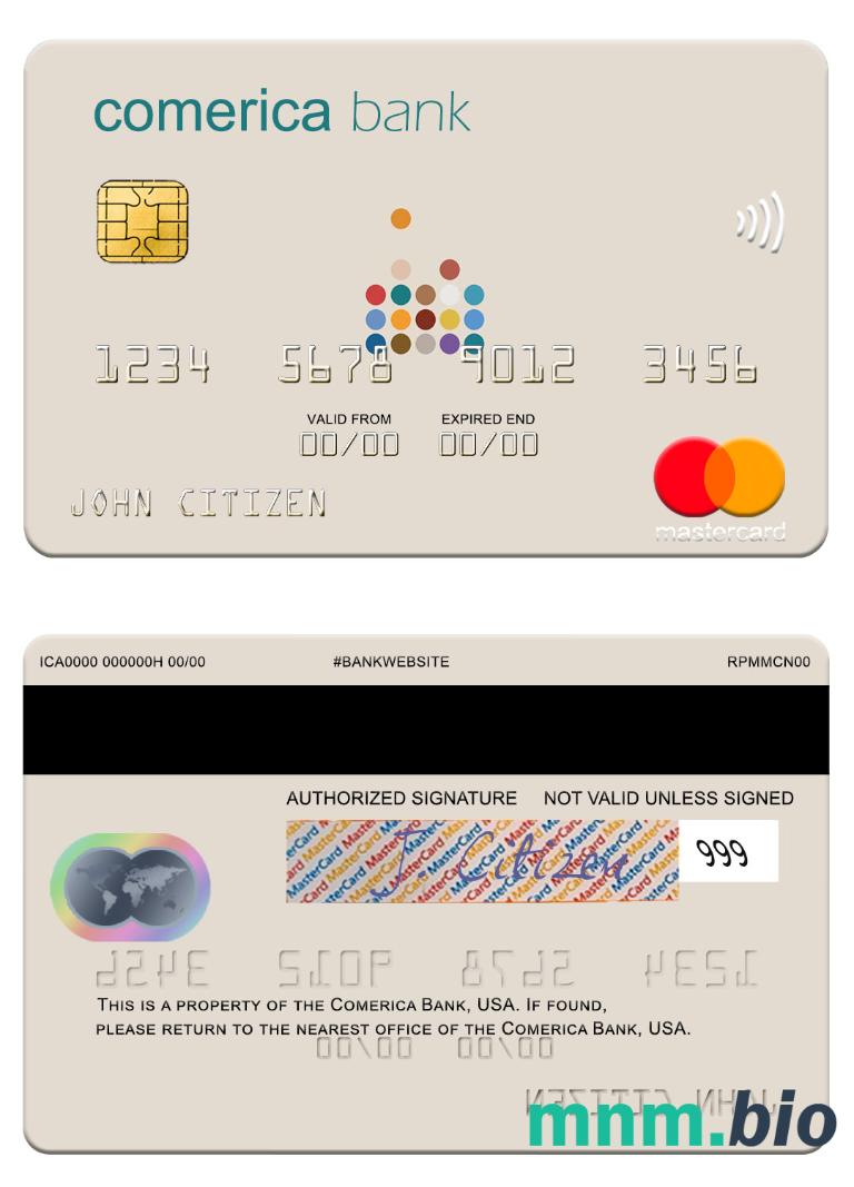 USA Comerica Bank przykład karty mastercard w formacie PSD